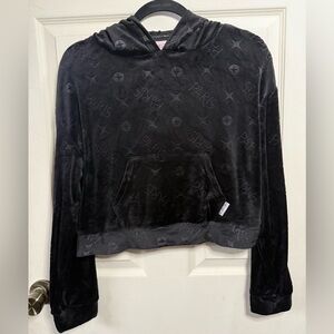 Paris Hilton Black Cropped Hoodie Embossed - Rhinestone Detail - That’s Hot